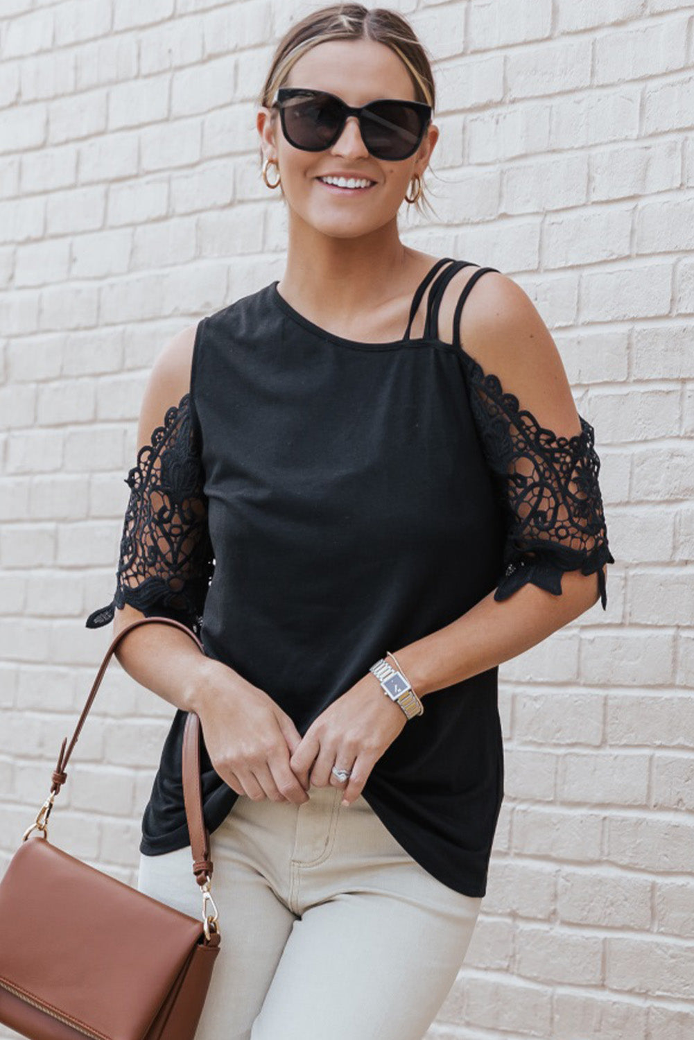 Women's Top with Strappy Cold Shoulder