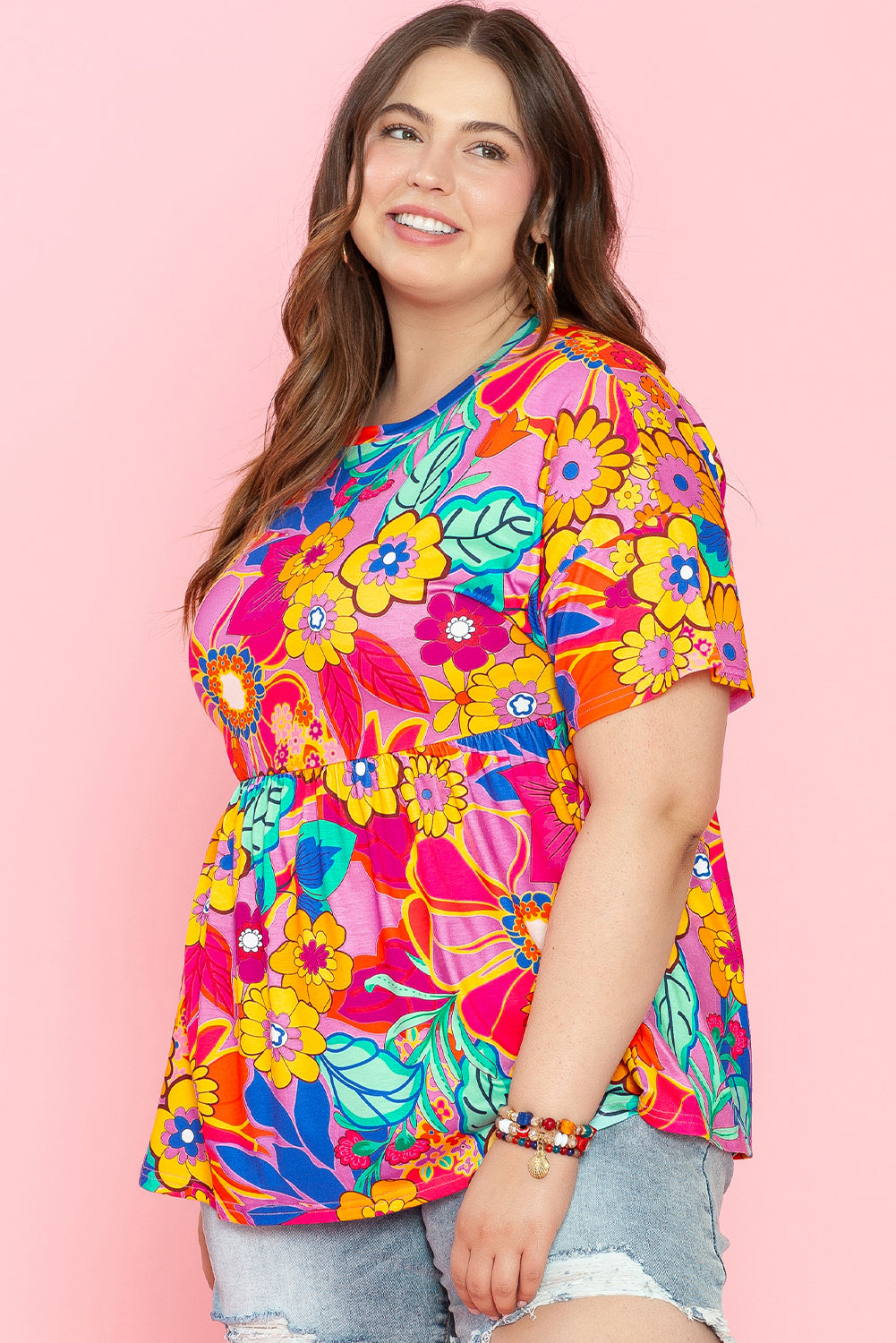 Women's Floral-Print Plus Size Babydoll Blouse