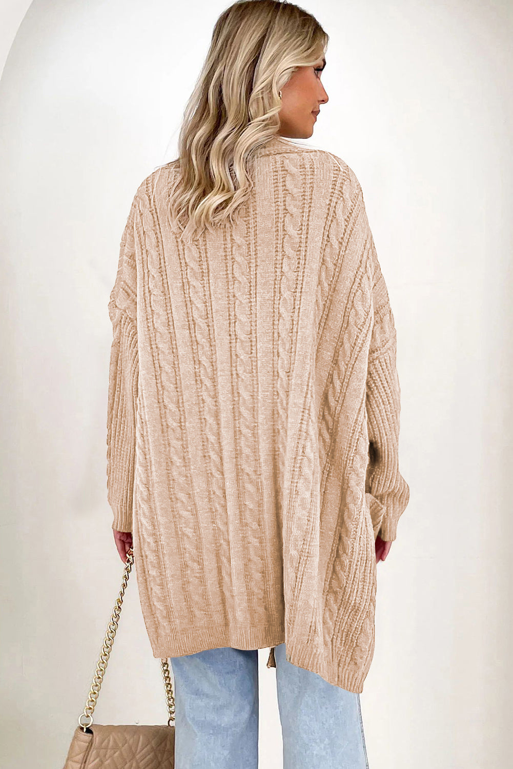 Cable Oversize Chunky Knit Open-Front Midi-length Cardigan