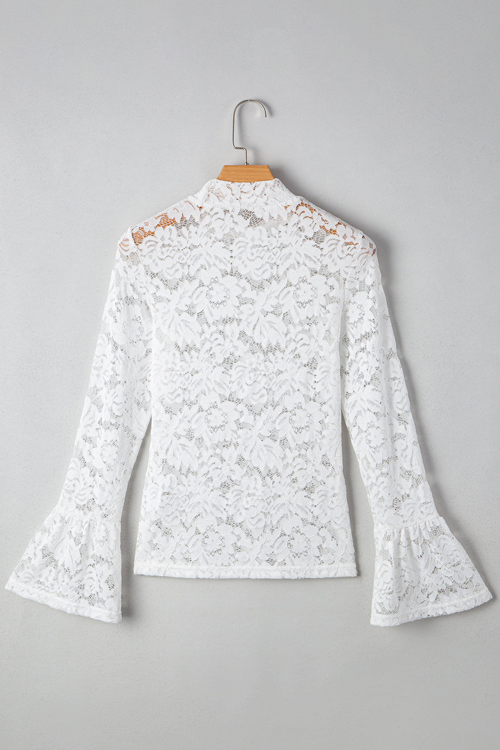 Lace Crochet Bell Sleeve Mock-Neck Blouse