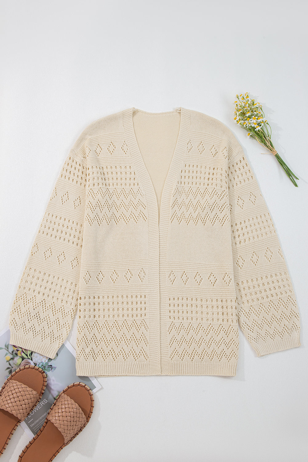 Hollowed Cardigan Knit Open-Front Knit Top in Smoke Gray