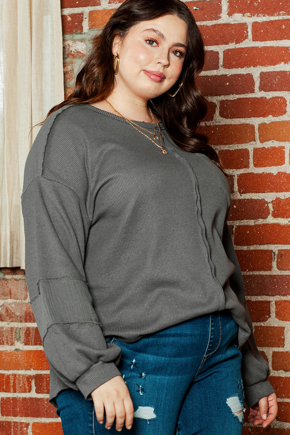 Women's Top Featuring Crinkle Patchwork Plus Size