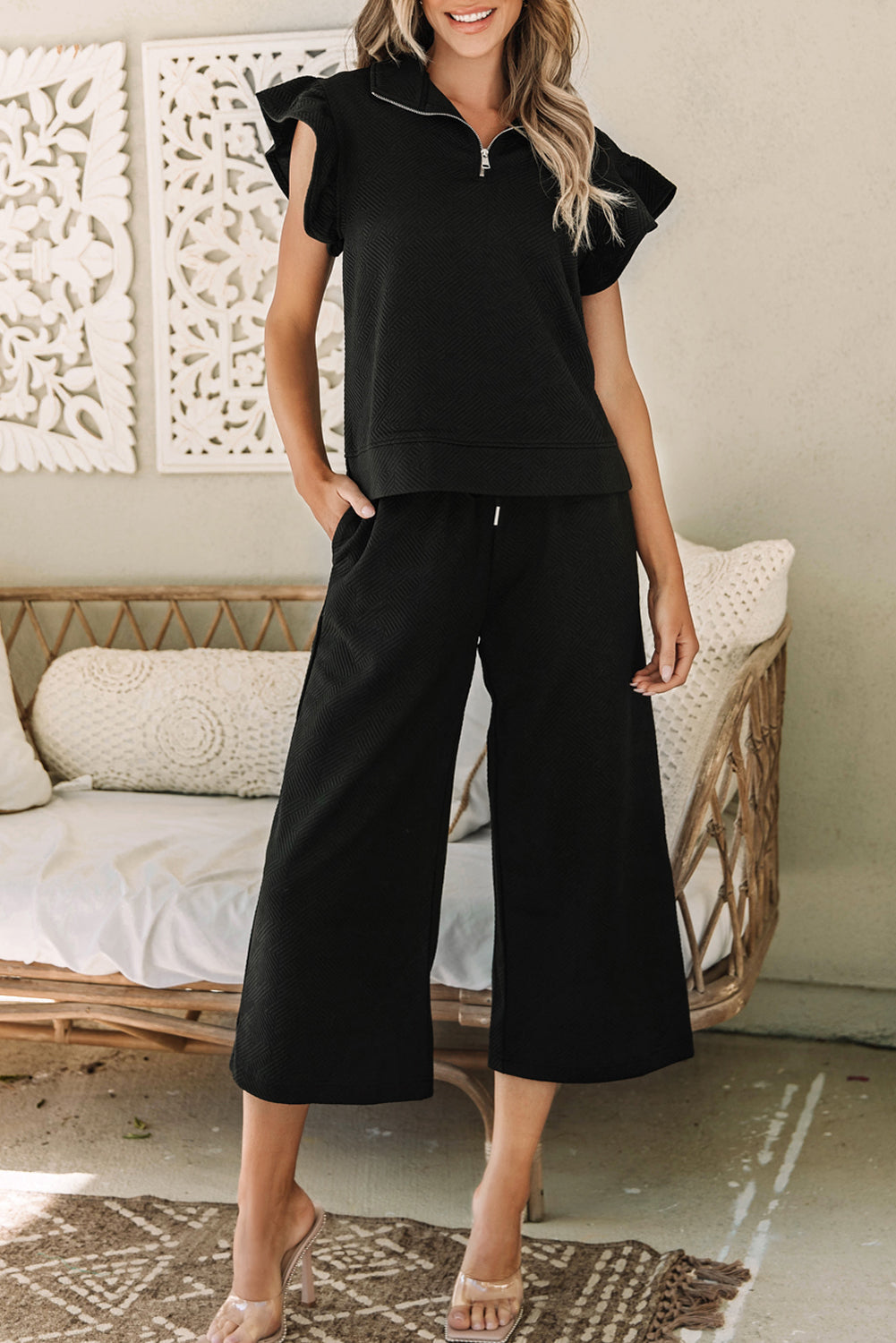 Women's Sleeve Top Wide-Leg Pants Set