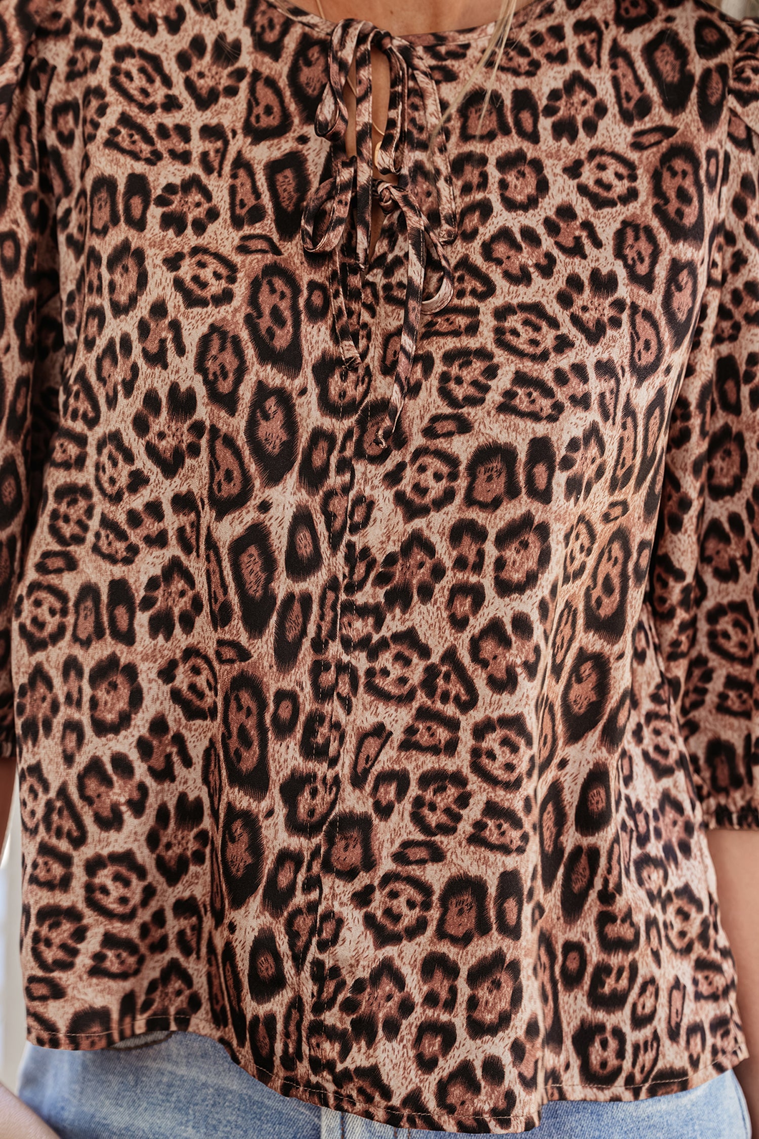 Tie Leopard Bow Puff Sleeve Blouse