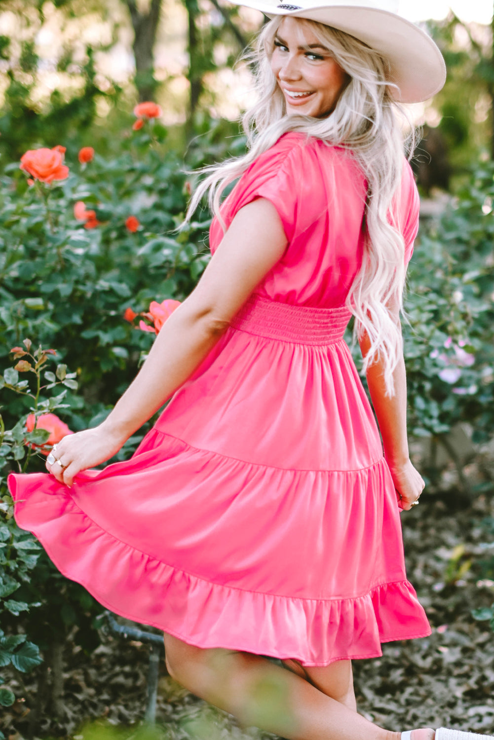 Women's Dress with Smock Waist Layered Ruffle-Trimmed