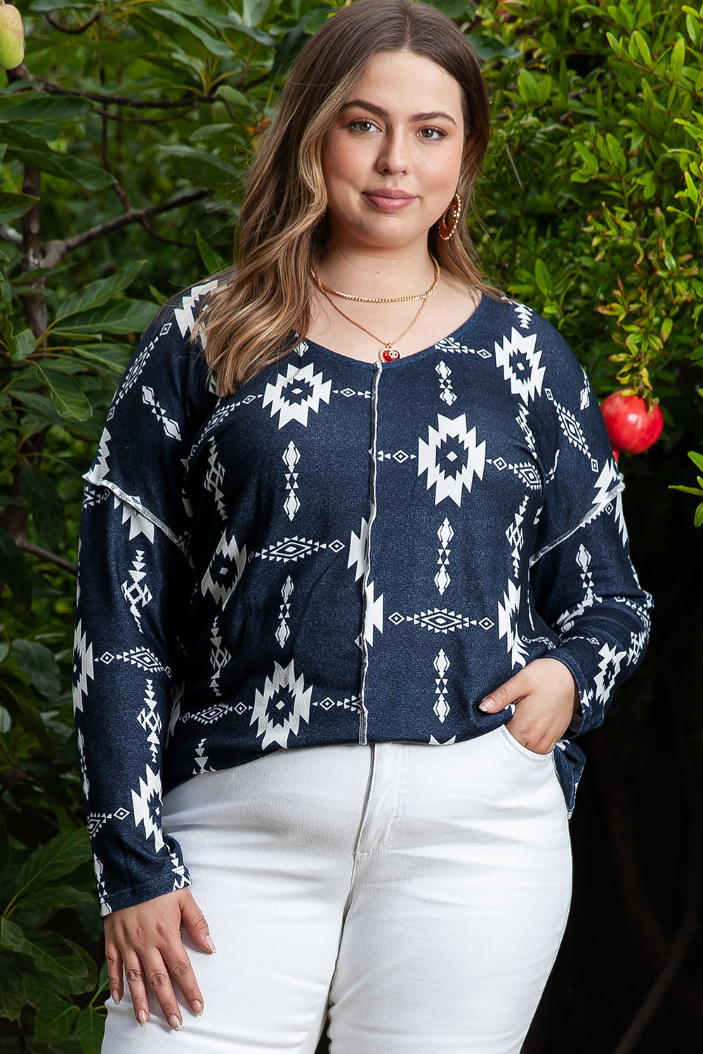 Women's Top Featuring Plus Size Aztec Exposed