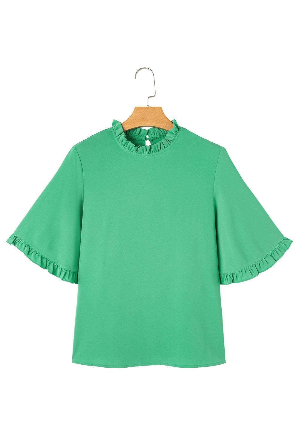 Wide Frilly Round-Neck Half Sleeve Blouse