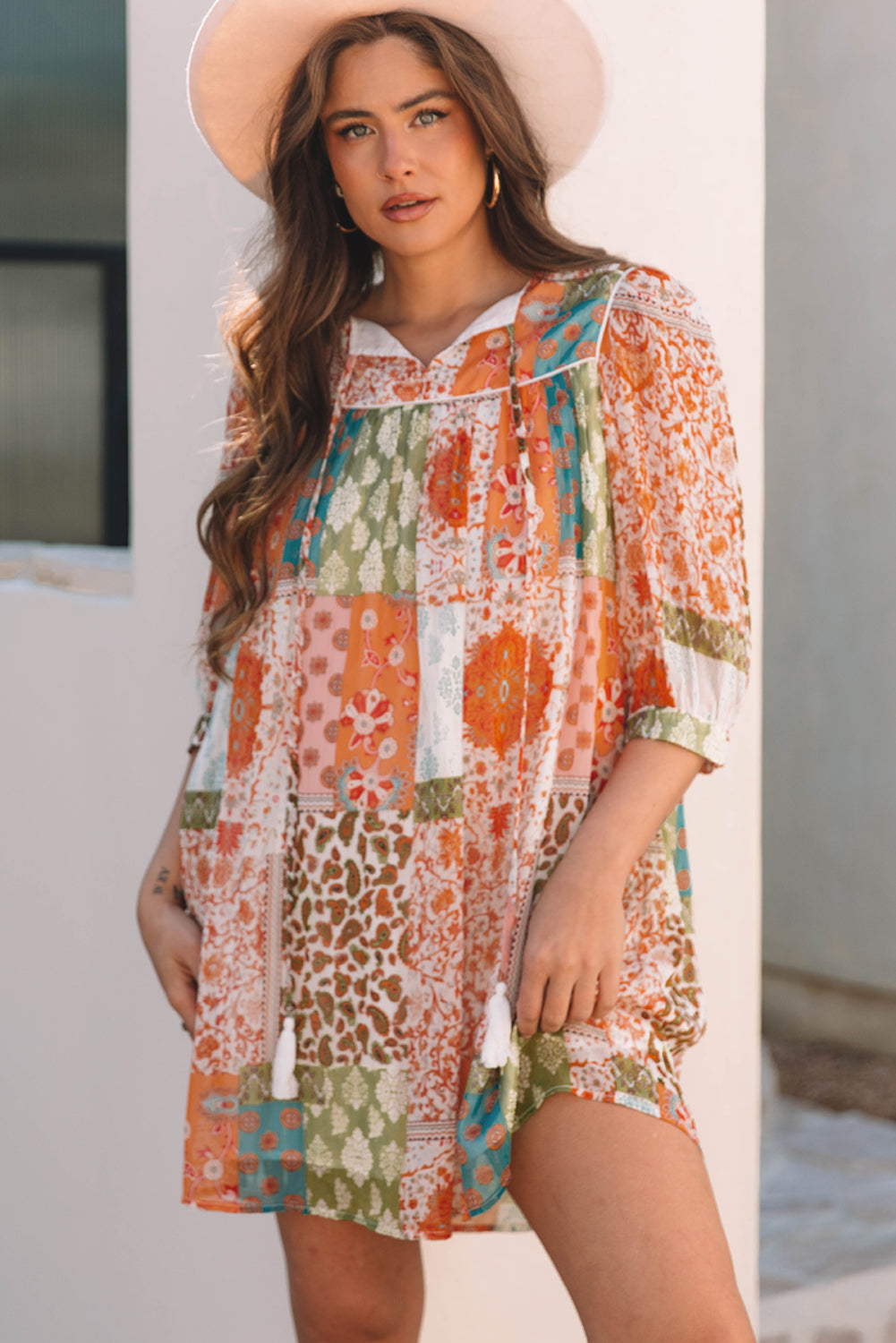 Boho Paisley Mixed Print Chiffon Loose Dress