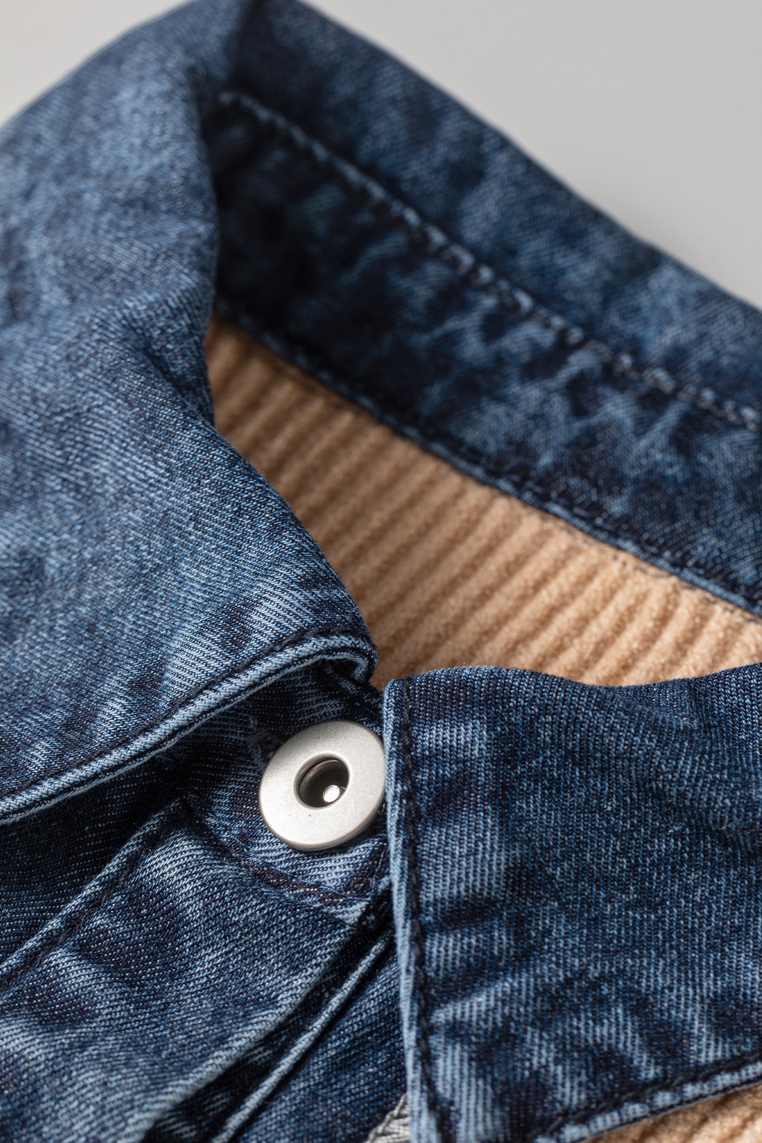 Shirt Placket Paneling Collar Long-Sleeved Cardigan in Parchment