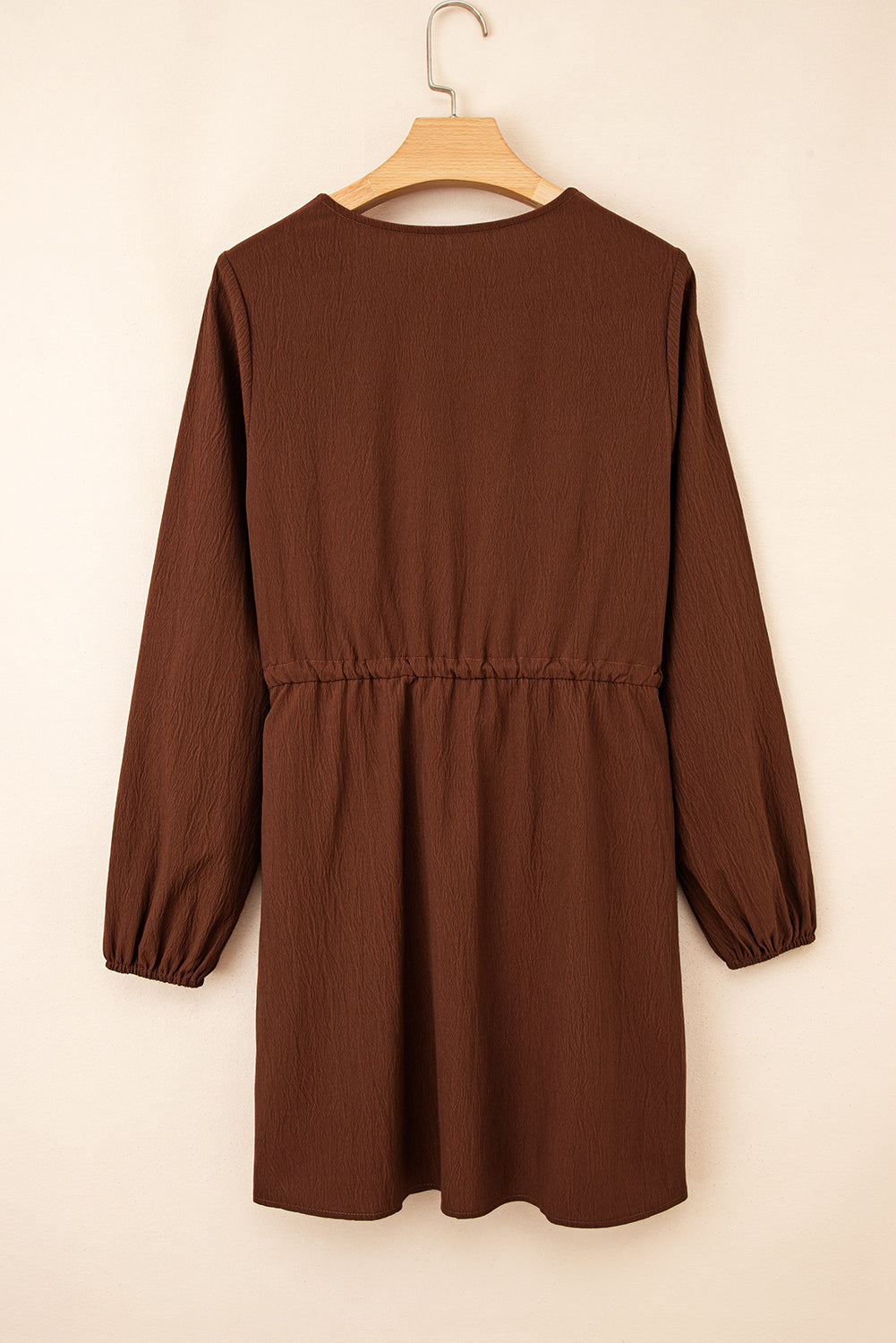 Floral Embroidered Tassel Tie Waist Long-Sleeved Mini Dress in Burgundy