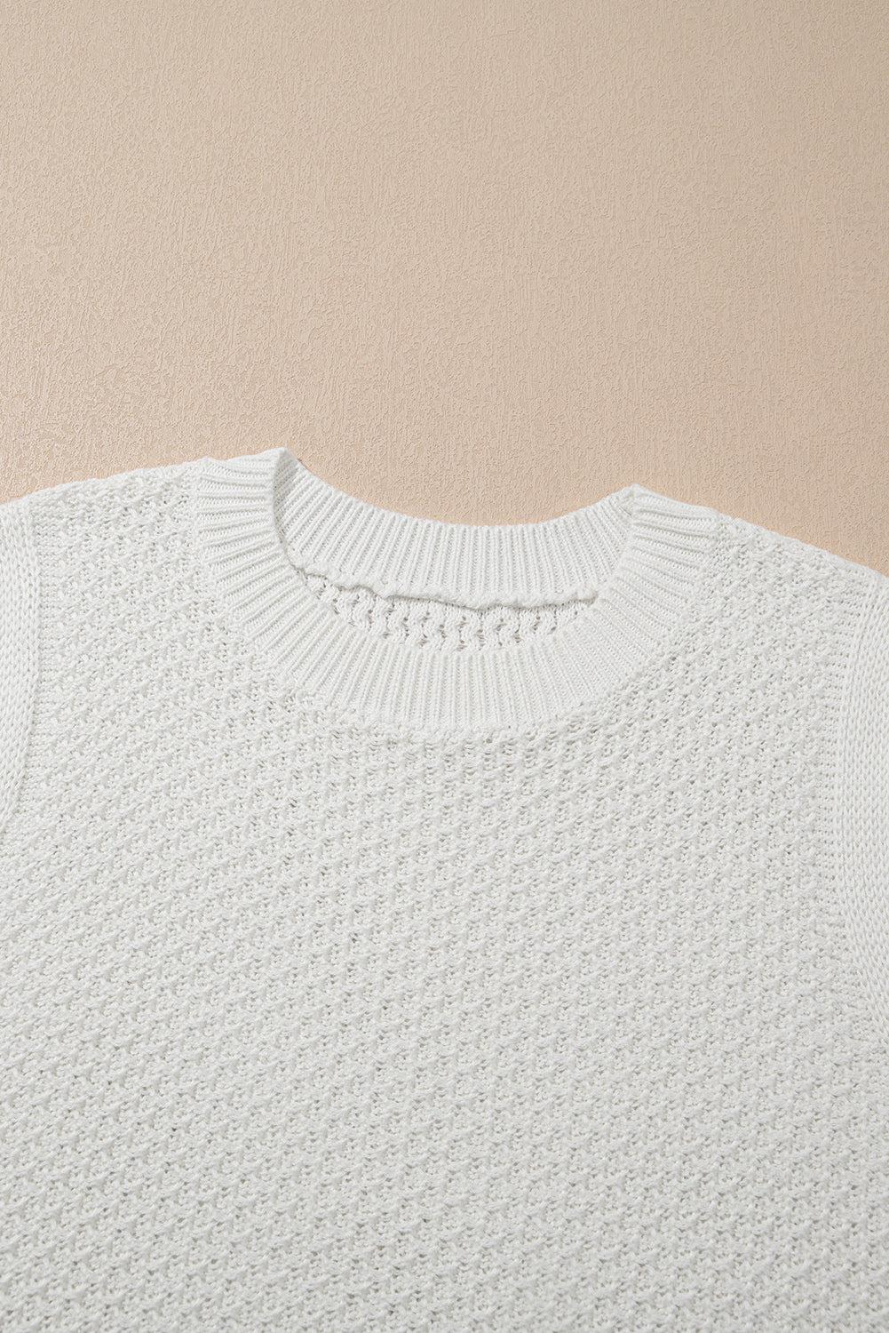 Solid Color Eyelet Knit Crew Neck Sweater Vest