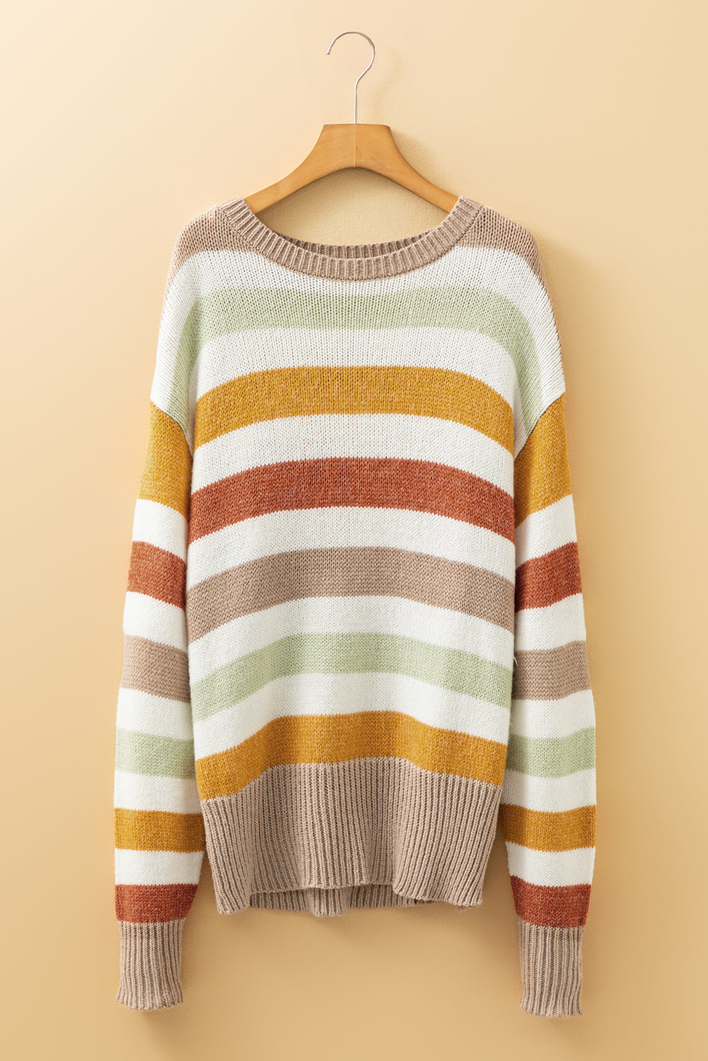 Stripe Drop-Shoulder Crew-Neck Knit Top