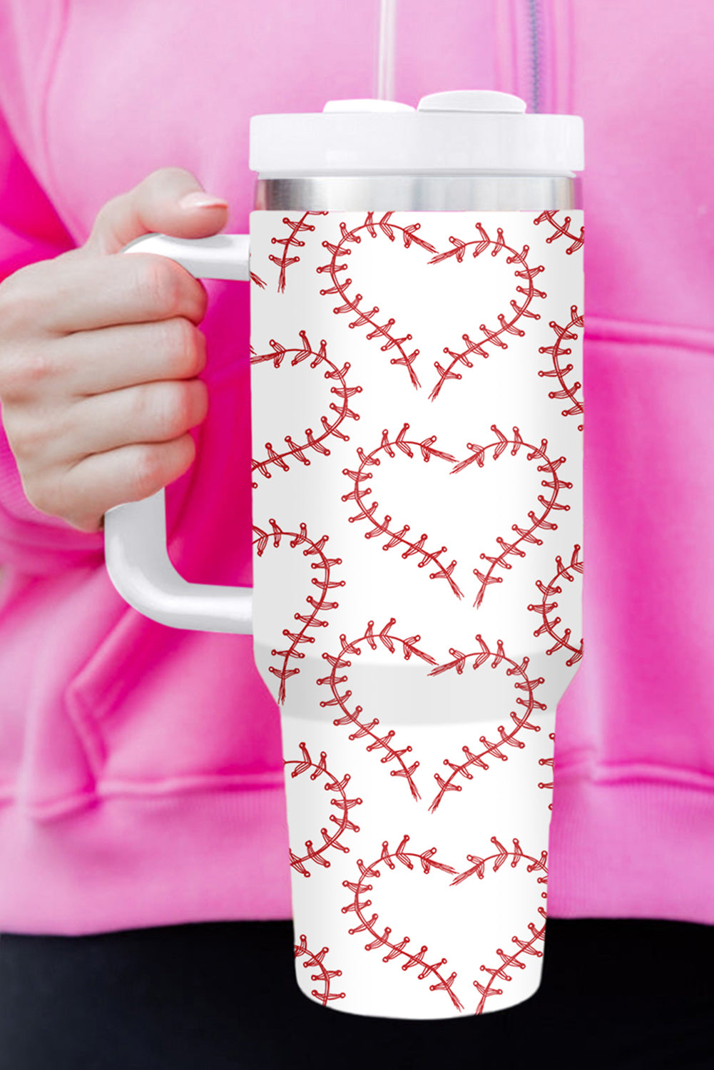 Heart-shaped Baseball Stainless Thermos Cup with Handle 40oz