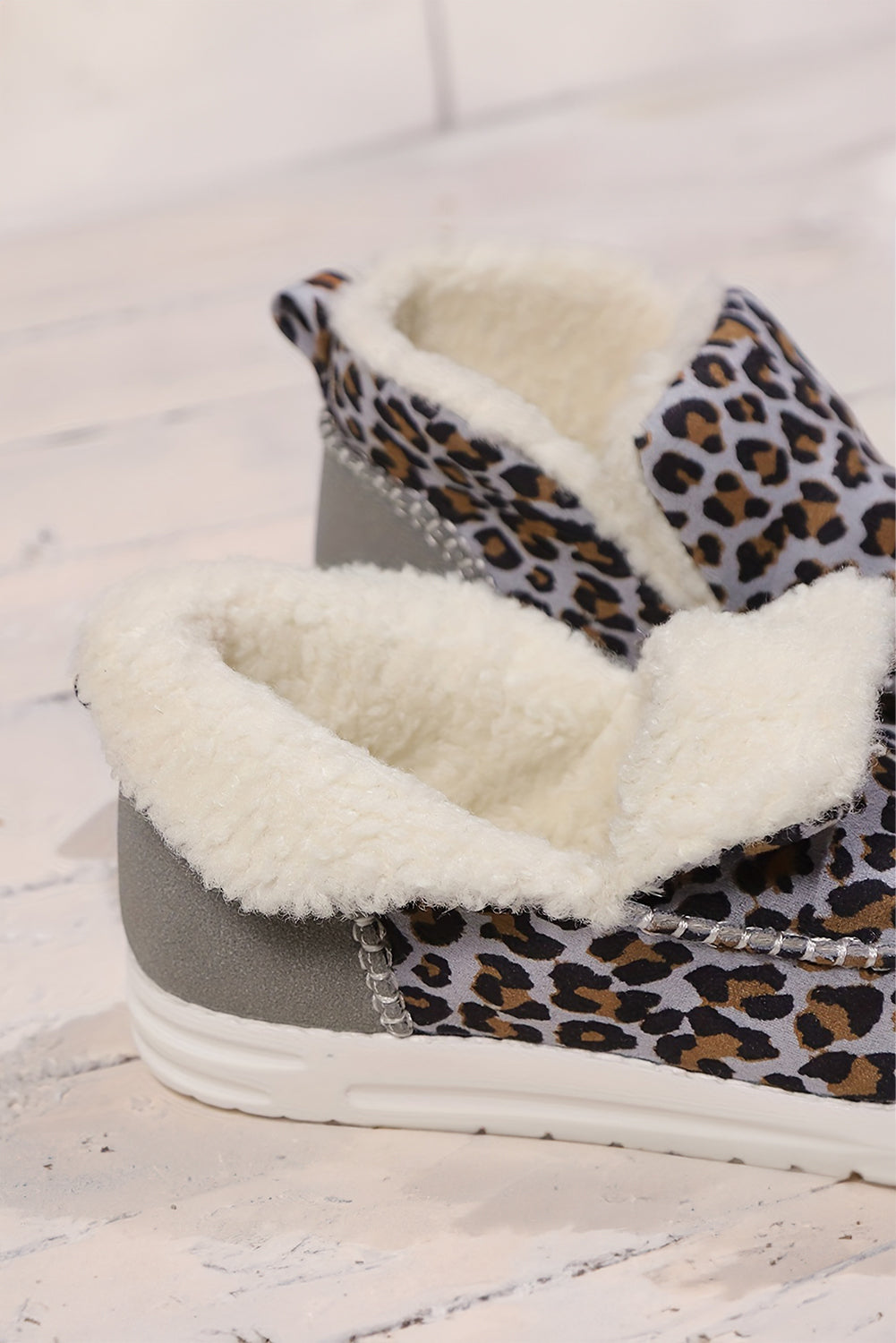 Patched Leopard-Print Ankle Flat Winter Fur Boots
