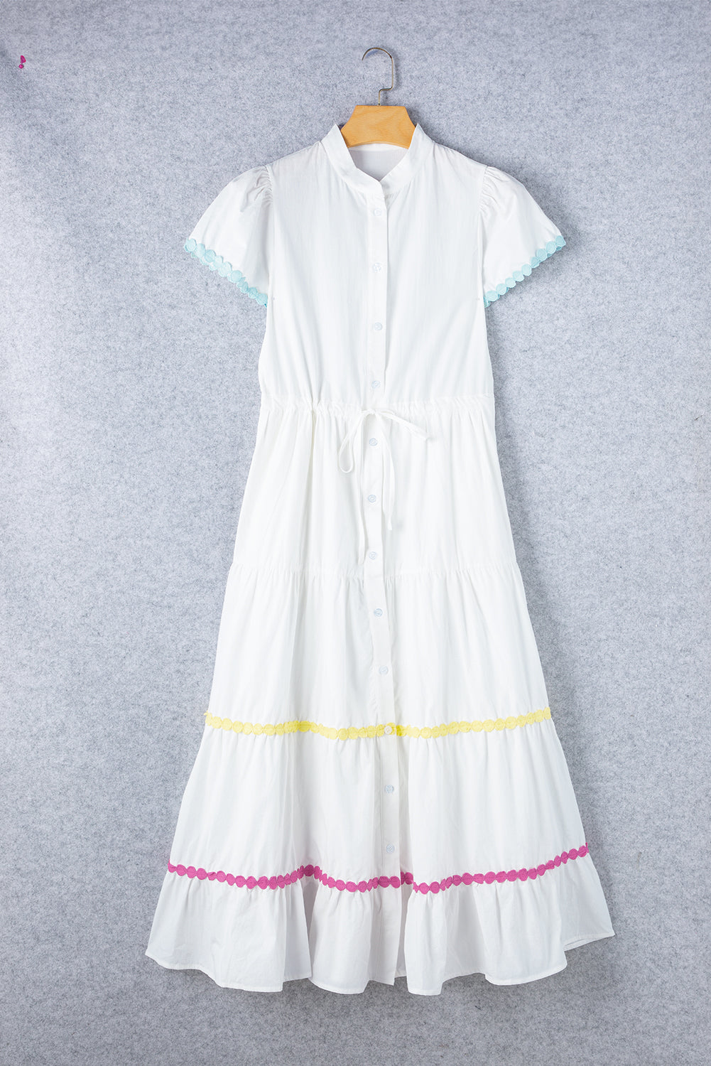 White Colorblock Rickrack Trim Long Dress