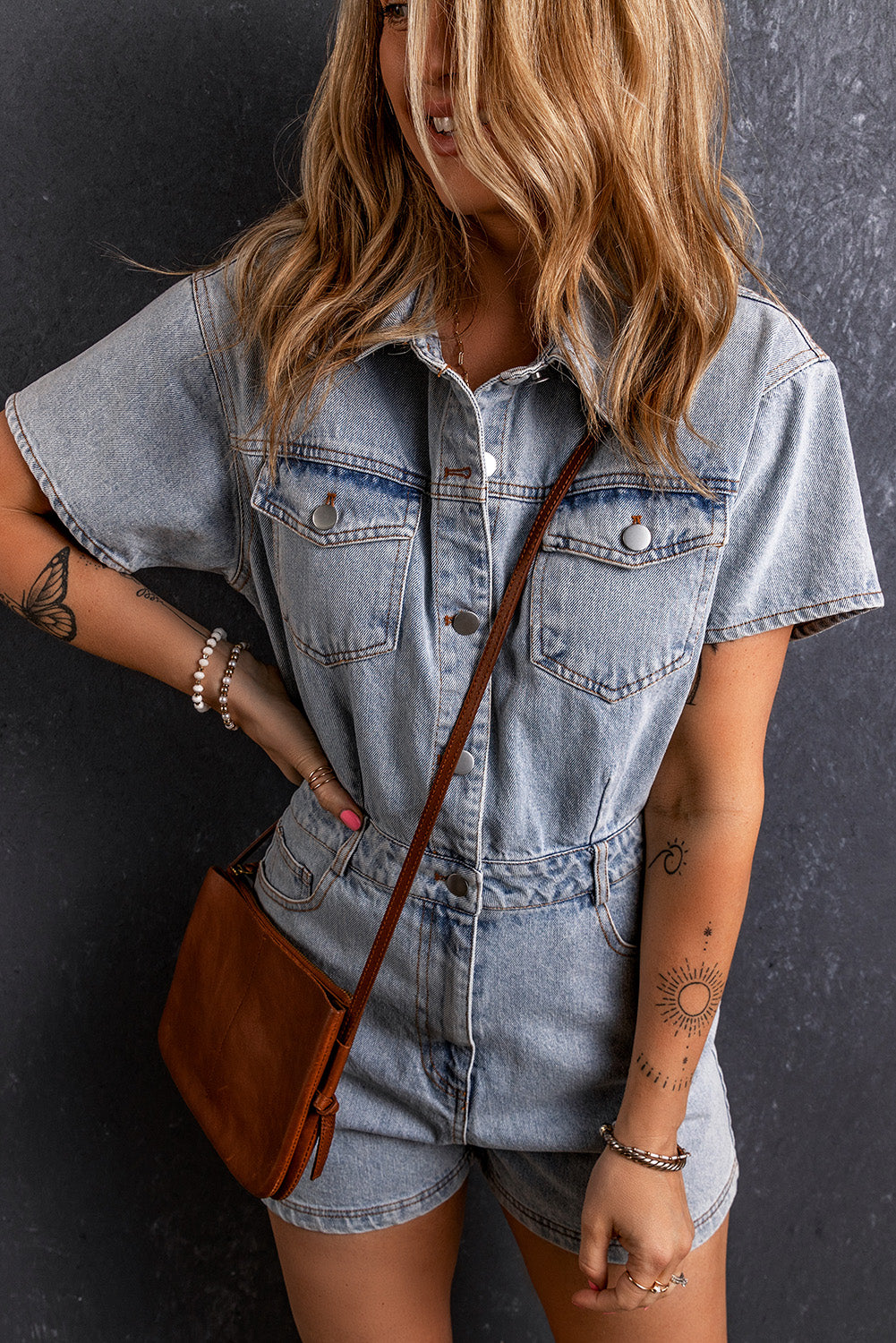 Women's Washed Buttons Denim Romper