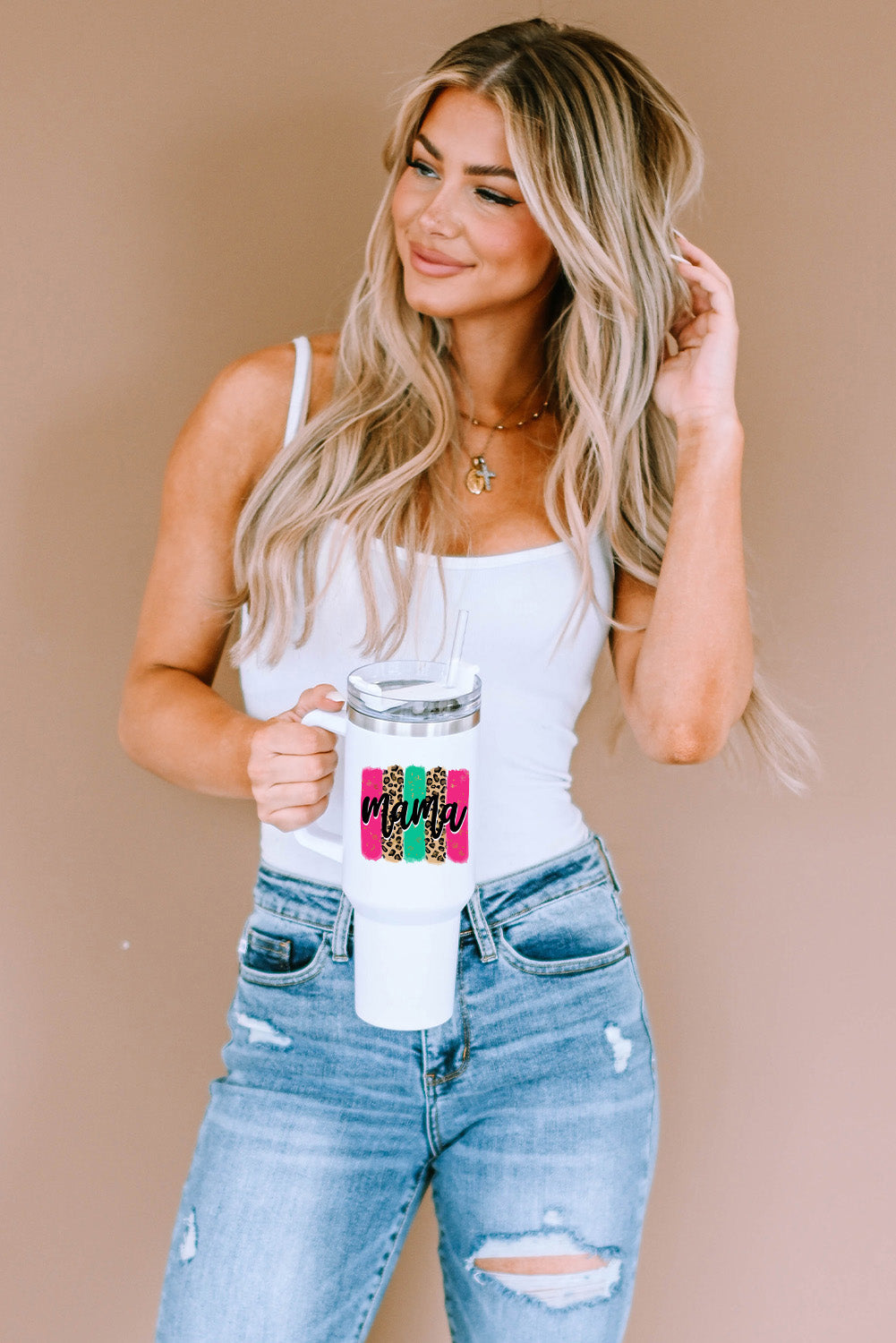 mama Leopard Colorblock Handle Portable Cup 40oz