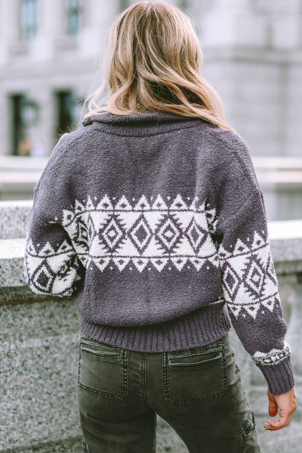 Women's Zip Geometric Quarter Pullover Sweater