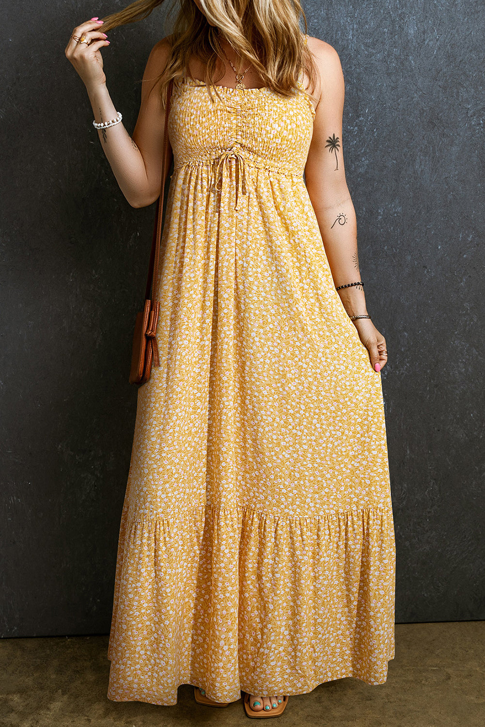 Women's Floral-Print Frill-Trimmed High-Rise Maxi Dress