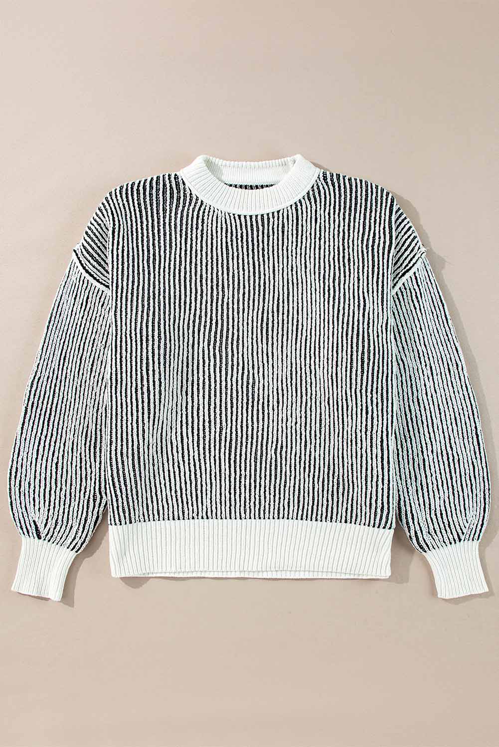 Knit Striped Textured Contrast Edge Loose Knit Top