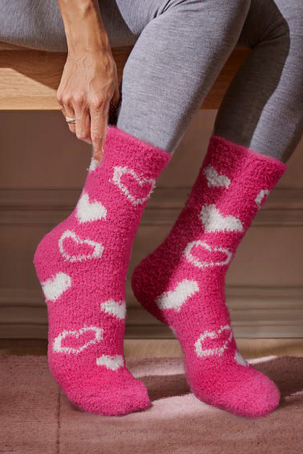 Heart Shape Print Coral Fleece Thick Crew Socks