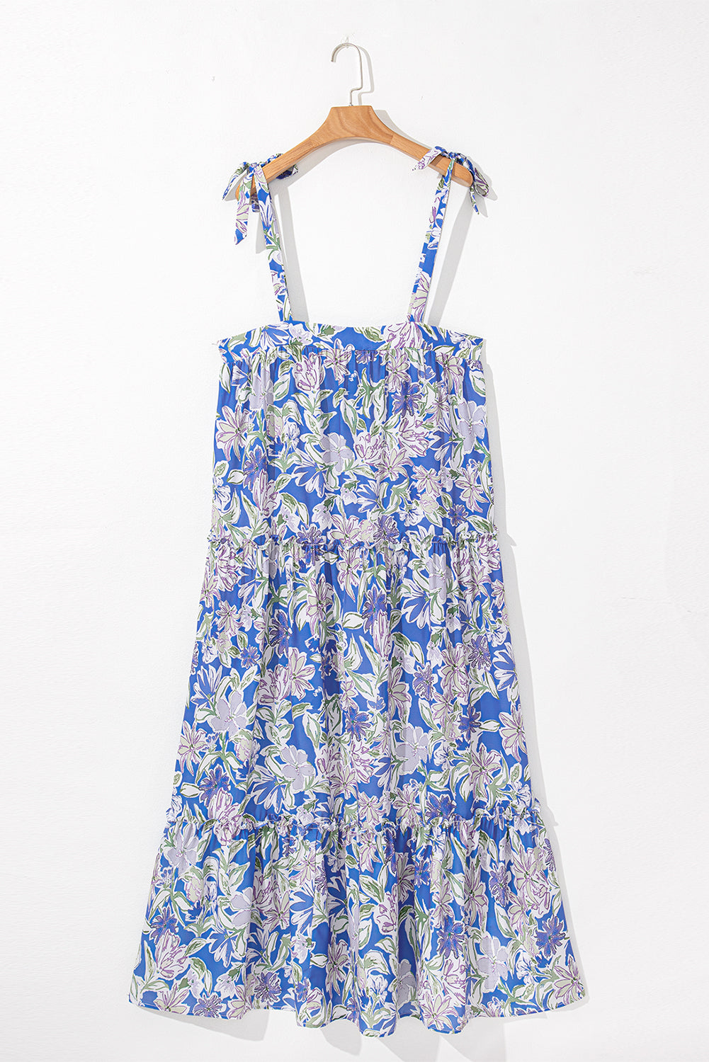 Floral Print Self-tie Straps Flowy Ruffle Long Dress