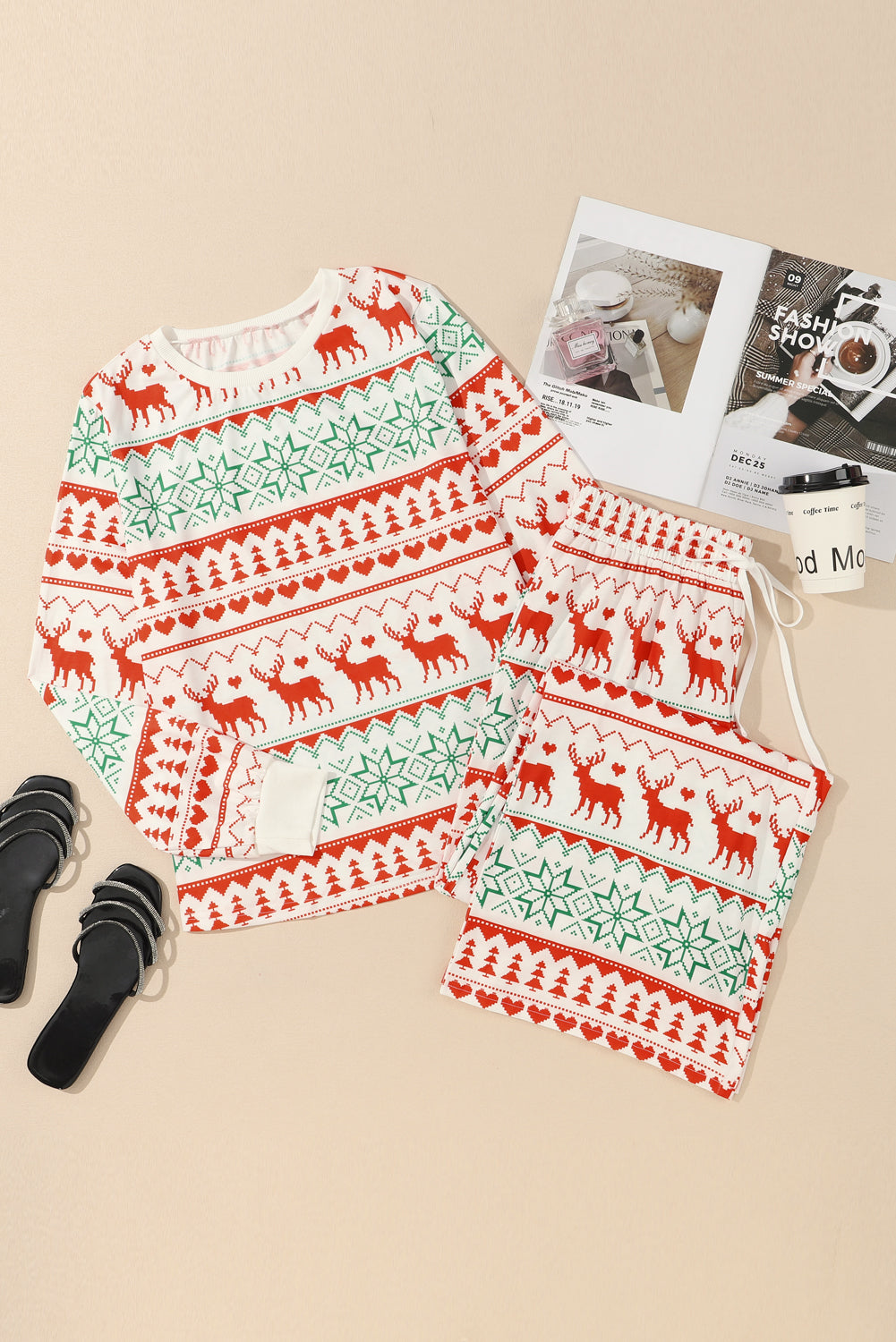 Print Pullover Christmas Pullover and Pants Lounge Set
