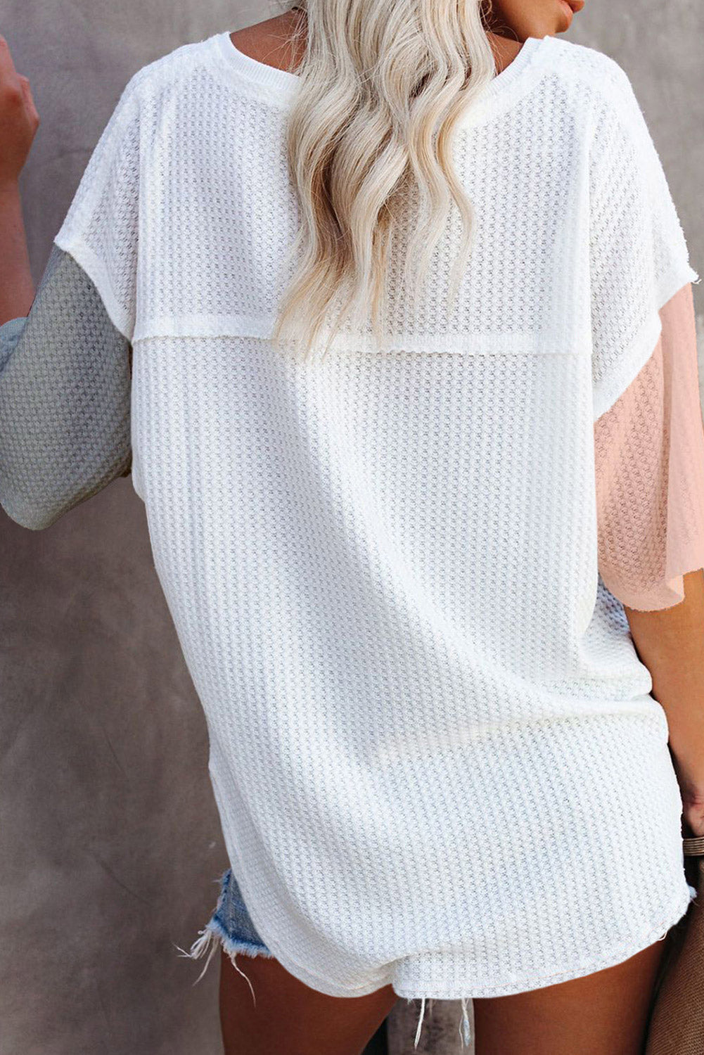 Women's Waffle Wide Sleeve Oversized Top