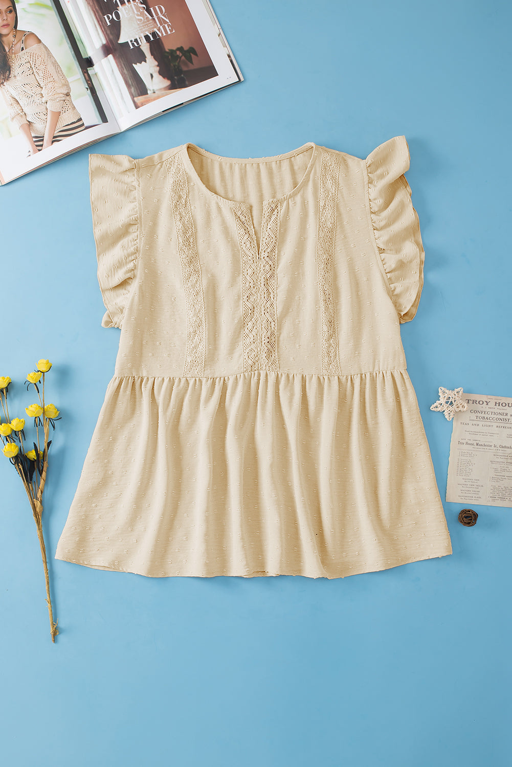 Women's Babydoll Top Featuring Lace-Trimmed Trim Plus Size