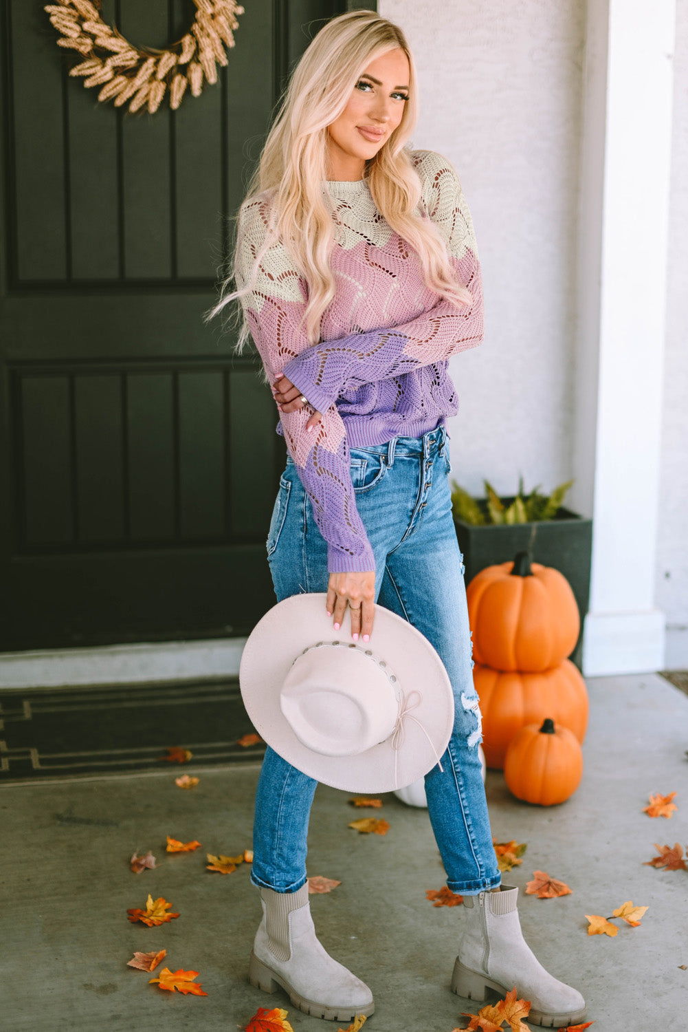 Women's Sweater Featuring Loose Hollow Knitted