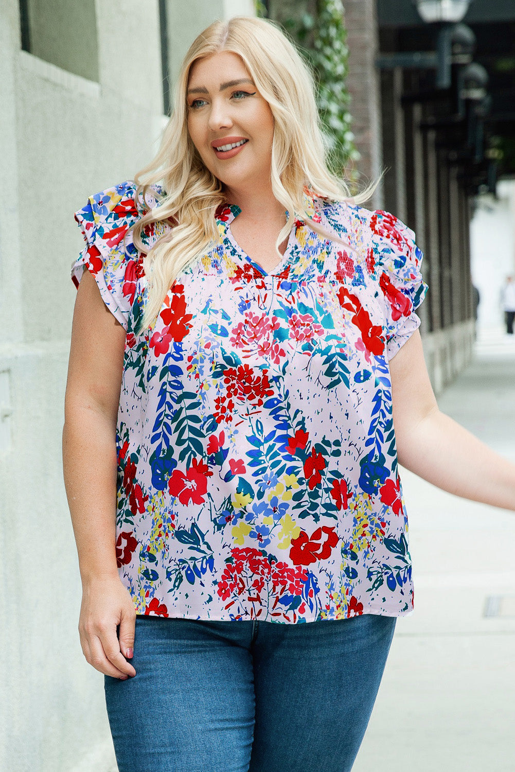 Women's Plus Ruffle-Trimmed Cap Sleeve Blouse