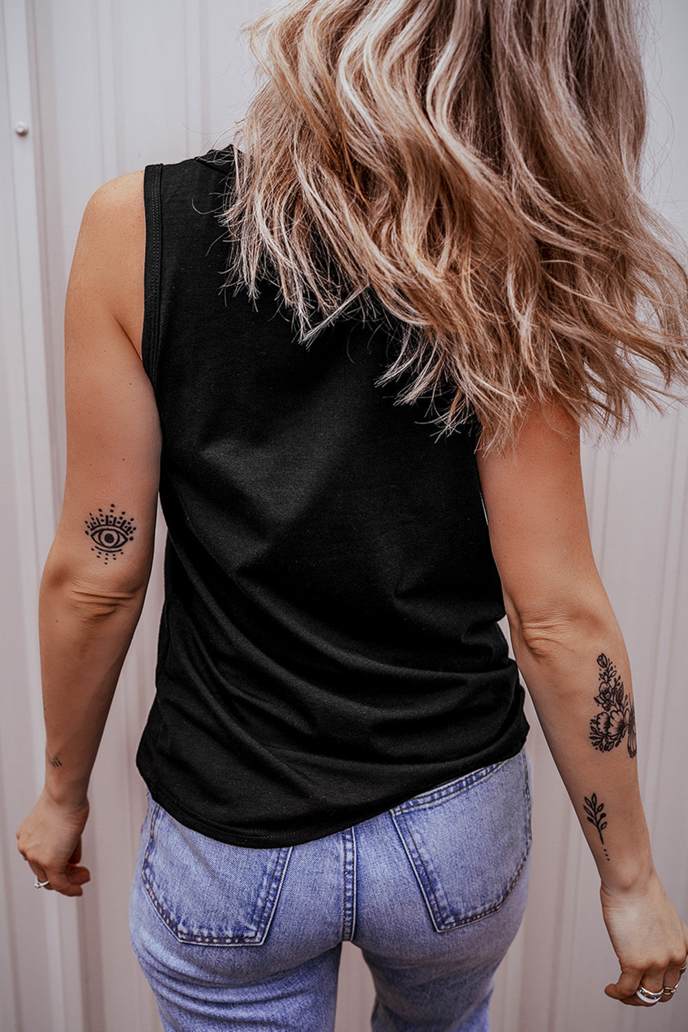 Women's Tank Top Featuring Patched Pocket Half Button