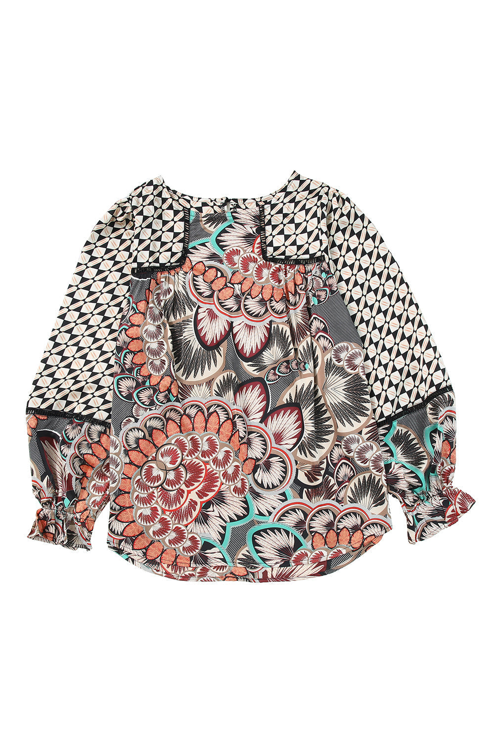 Blouse for Women Print Ruffle-Trimmed Long-Sleeve