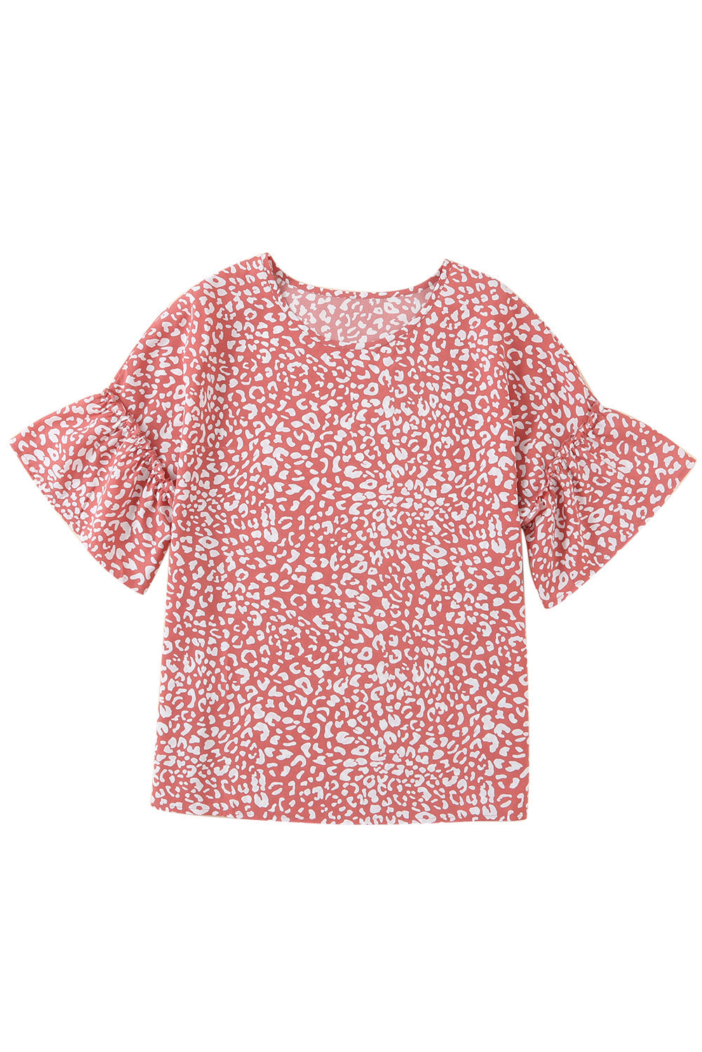 Women's T-shirt Featuring Leopard-Print Ruffle-Trimmed Sleeve