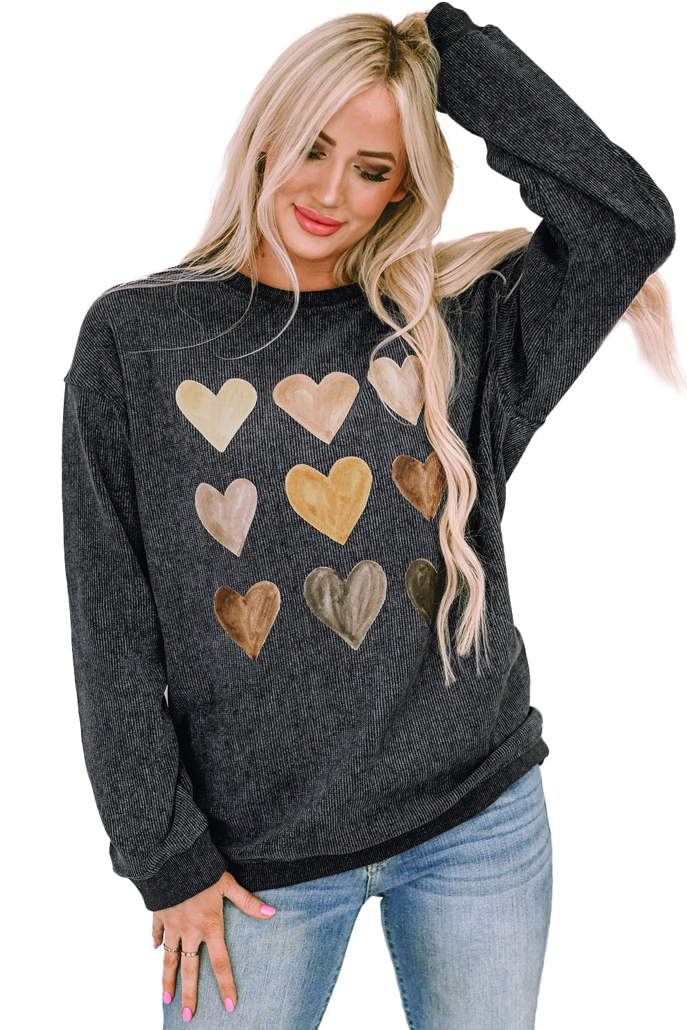 Sweatshirt for Women Valentine Heart Graphic-Print Corded