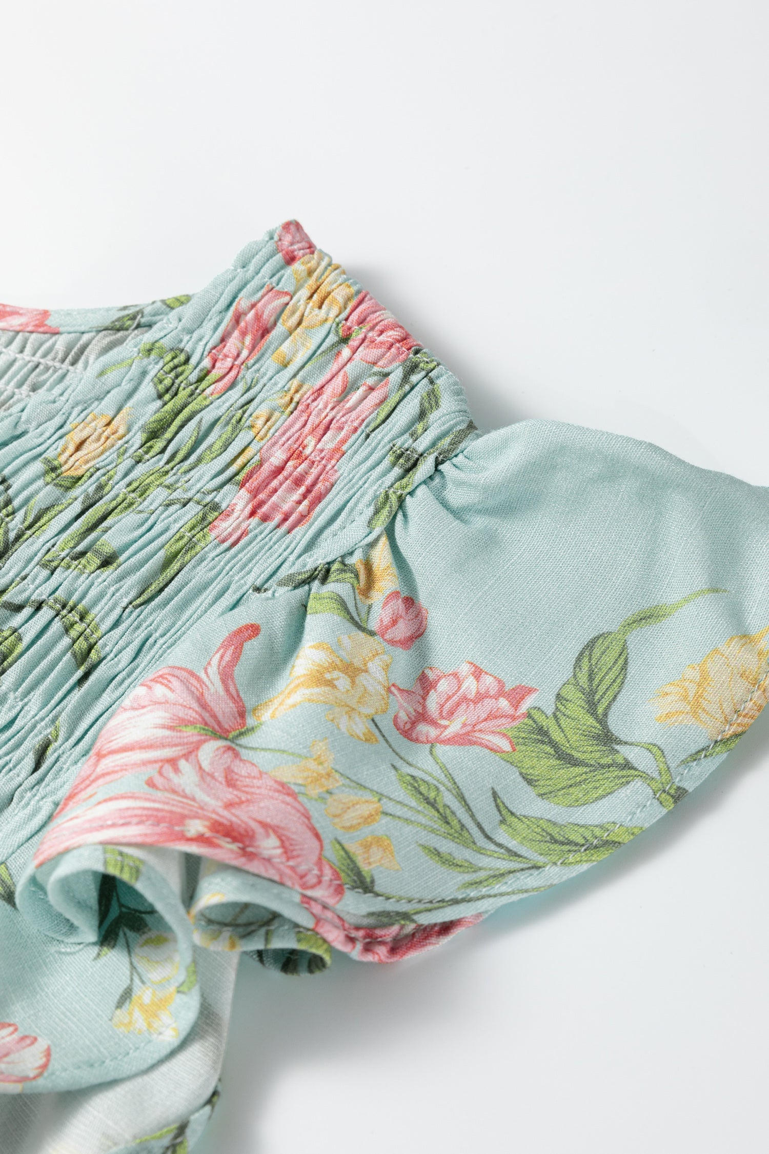 Smocked Sleeveless Bodice Ruffled Tiered Floral Maxi Dress
