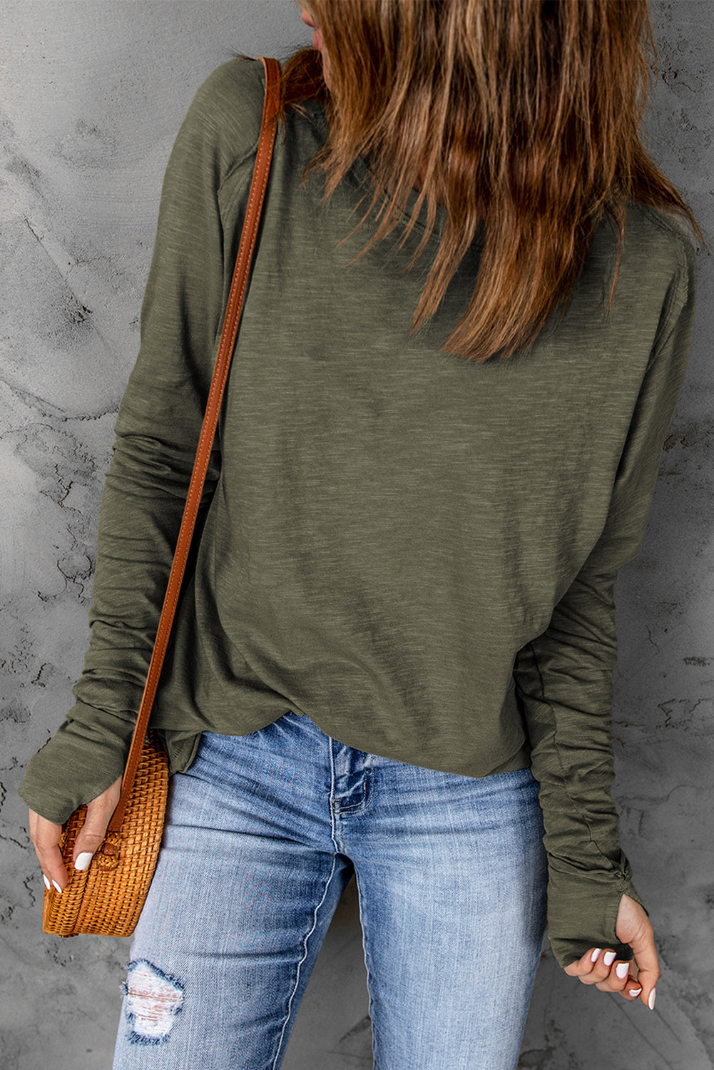 Women's Top Featuring Long-Sleeve Solid Crew Neck Everyday Style