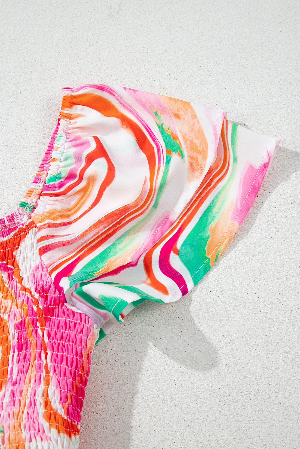 Pink Abstract Print Smocked Bust Maxi Dress