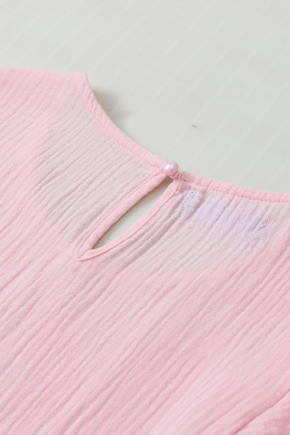 Pink Crinkled Cotton Gauze Ruffle Sleeve Blouse
