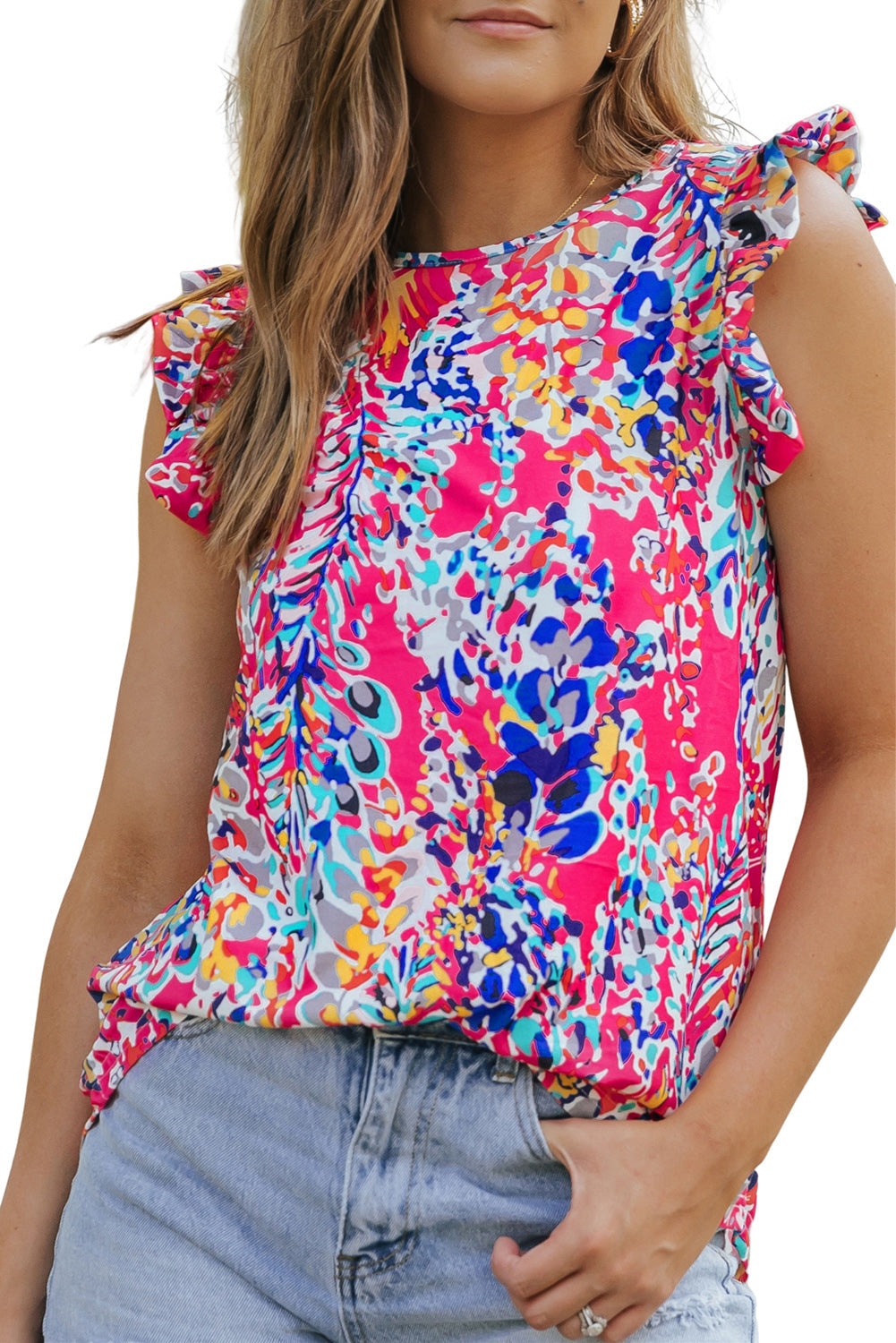 Women's Ruffles Featuring Tank Top with Floral-Print Print