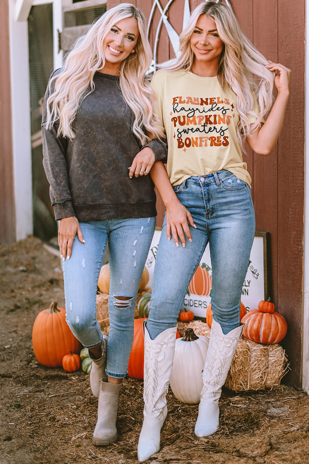 Women's Tee Featuring Bonfires Flannels Hayrides Pumpkins Sweaters