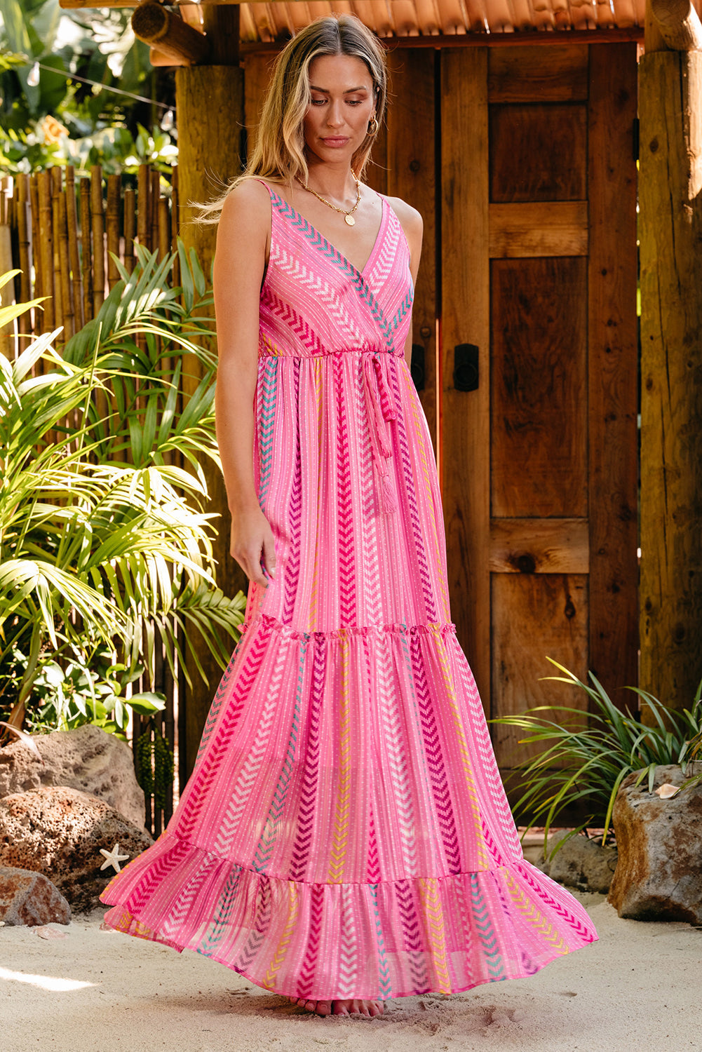 Women's Tassel Tie V Neck Wrap Maxi Dress