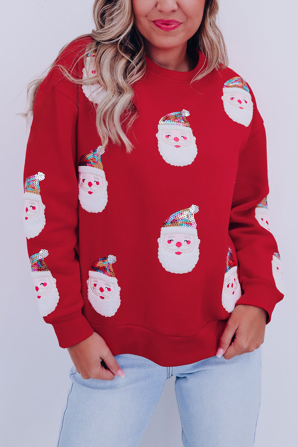 Graphic Sweatshirt for Women Fiery Red Sequined Clause