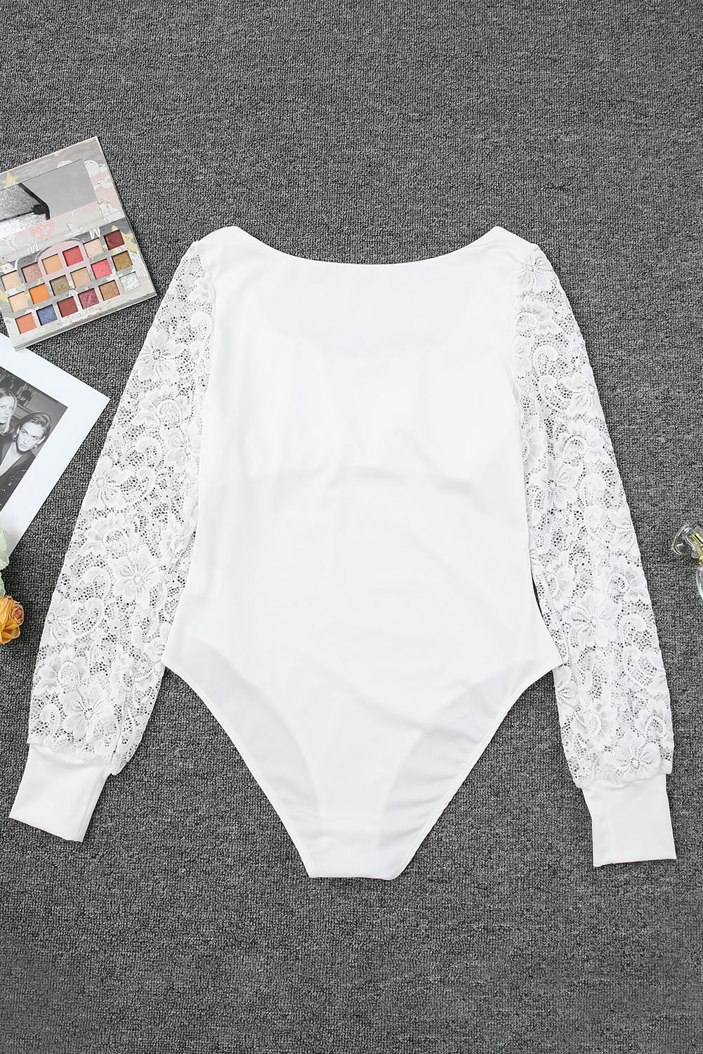 Bodysuit for Women Lace-Trimmed Sleeves Square