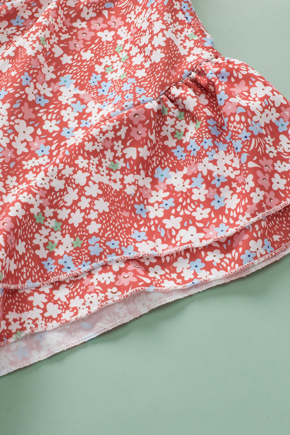 Women's Blouse Featuring Frill-Trimmed Neck Plus Size Floral-Print