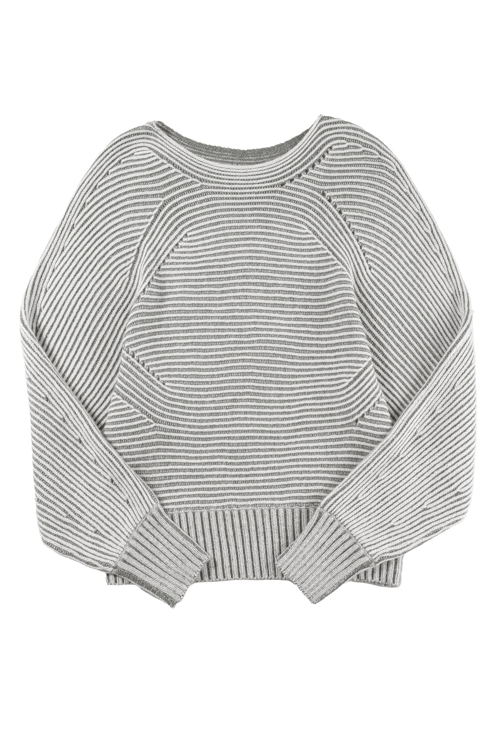 Striped Print Rib-Knit Knit Boat Neck Baggy Knit Top