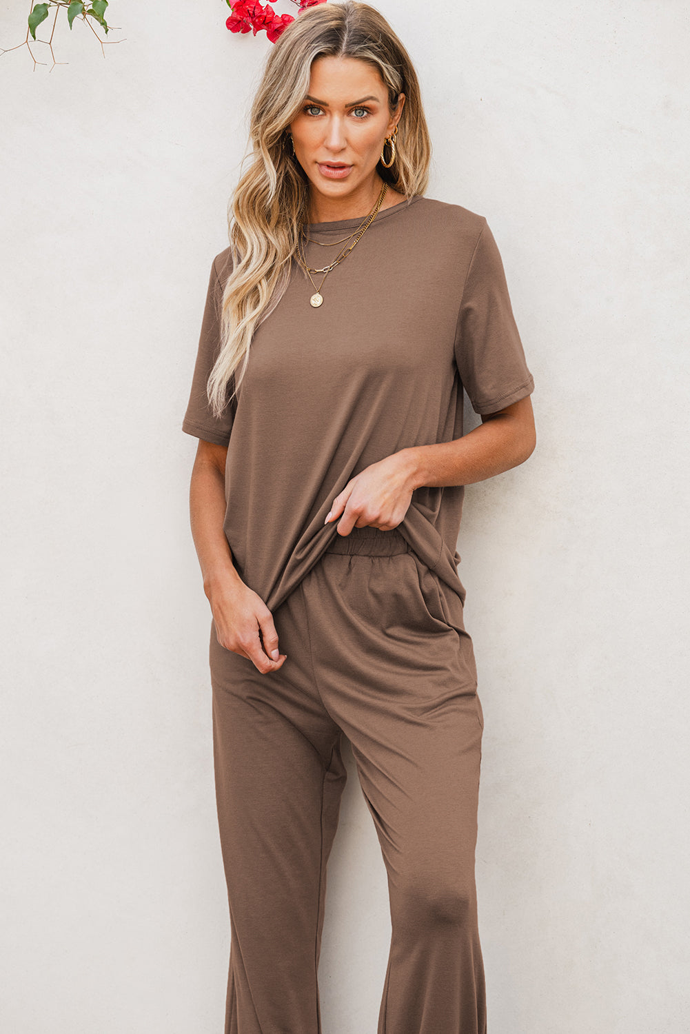 Women's T-Shirt 2-Piece Wide-Leg Pants Set