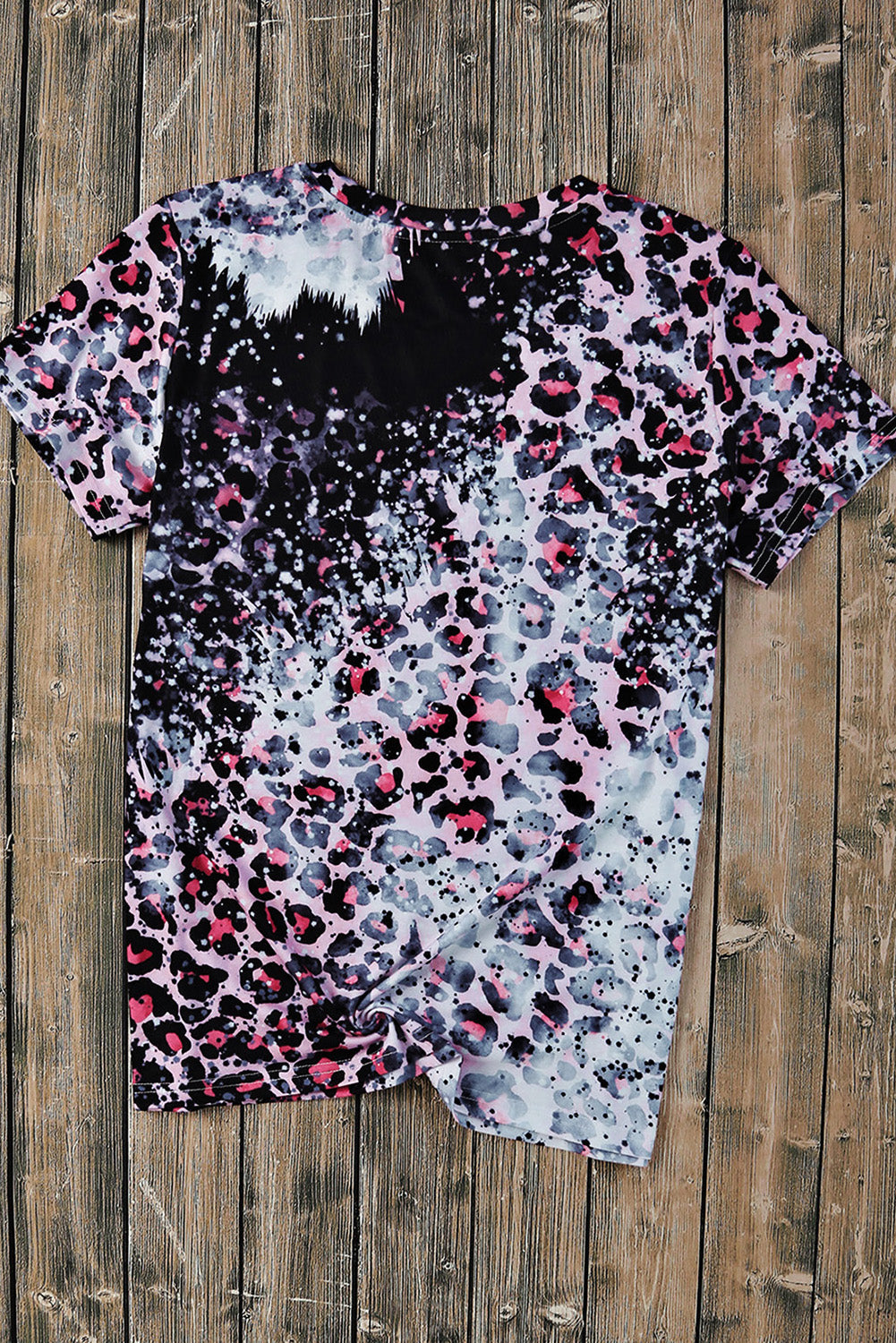 Women's Tee Featuring Dyed Bleached Blank Leopard-Print