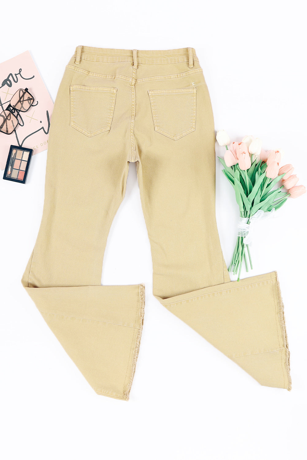 Women's Jeans Featuring Raw Edge Mid Waist Flared