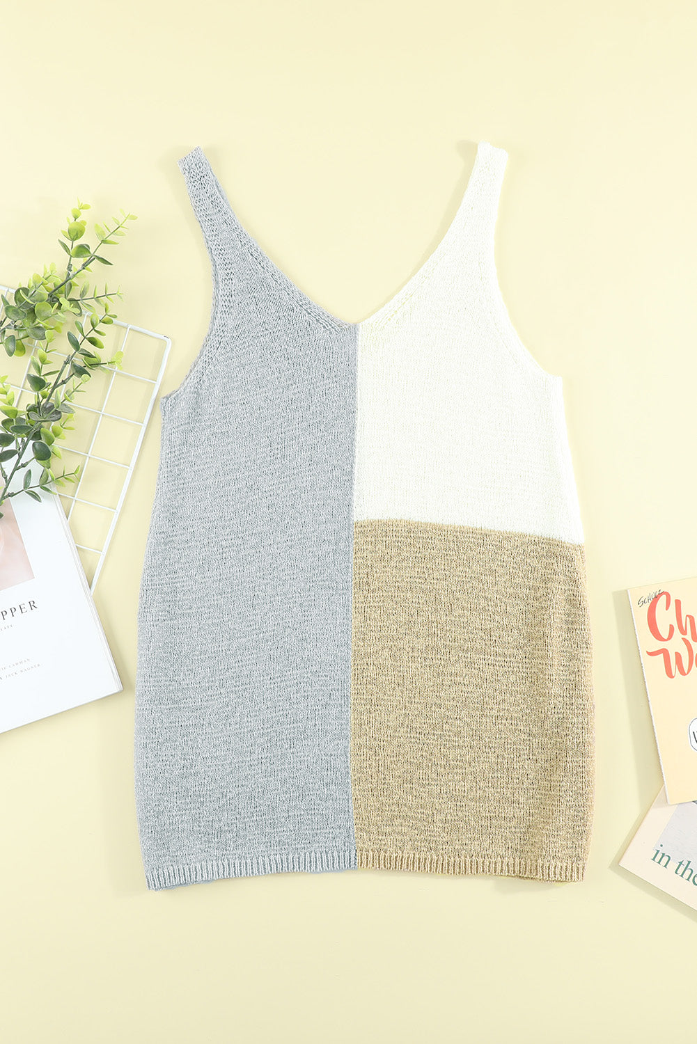 Women's Tank Top Featuring Color-Block Knitted